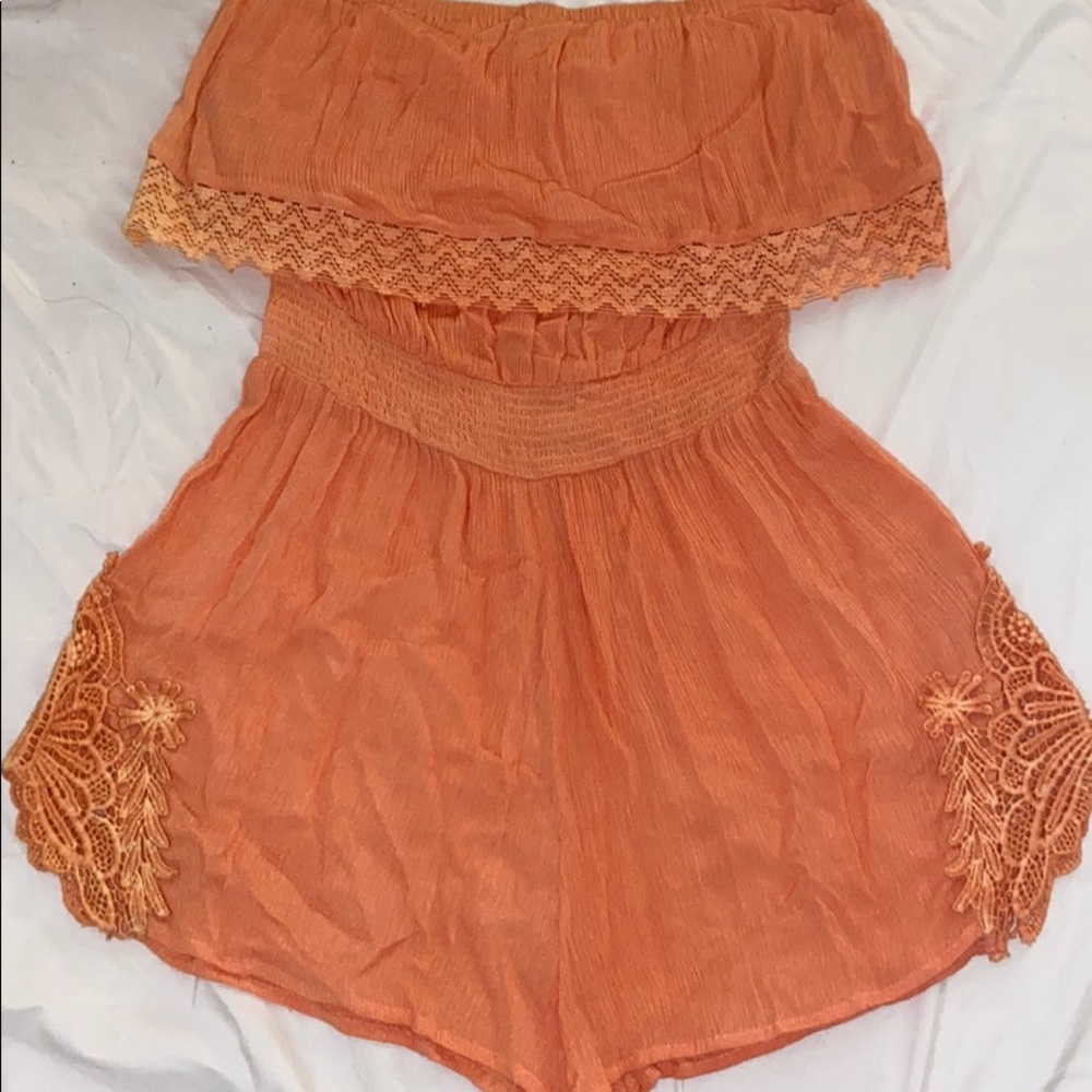 Peach off the shoulder romper